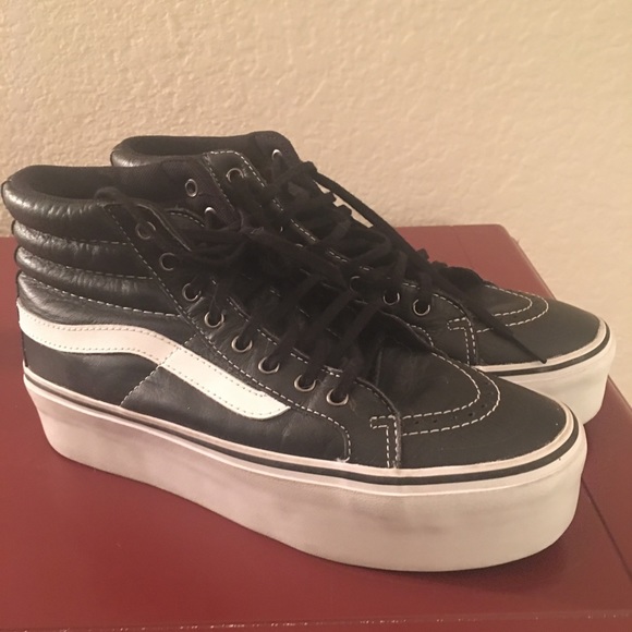 black leather platform vans